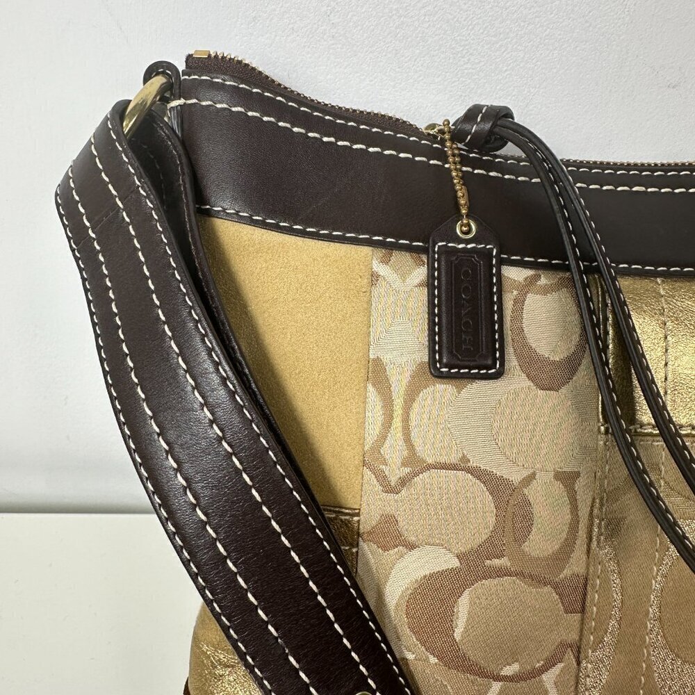 Y2K Vintage Coach Signature Patchwork Gold Medium Shoulder Crosbody Bag F10387 - Picture 4 of 16